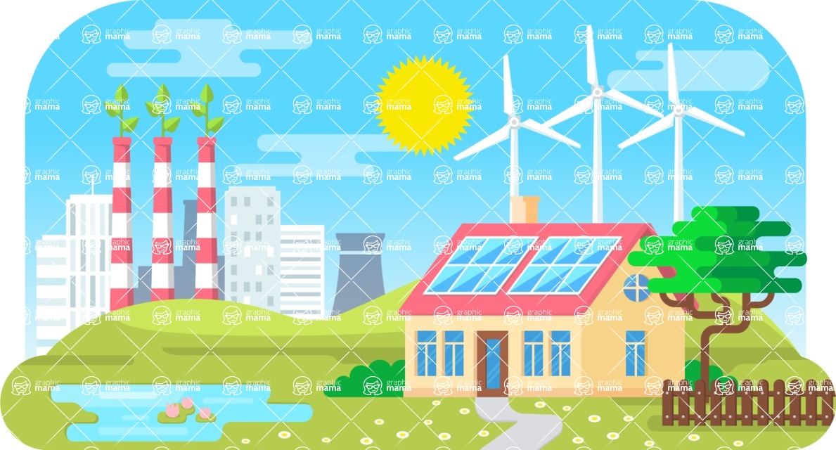 Vector Landscape Mega Bundle - Colorful Eco VS Industrial Vector Background